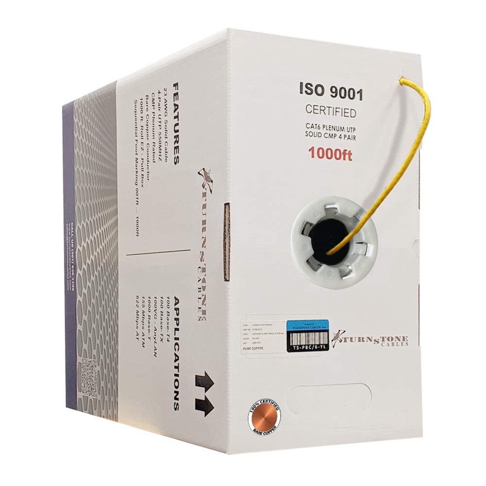 1000ft Cat6 Plenum Bulk Ethernet Cable, 23AWG Solid Bare Copper, UTP H70008