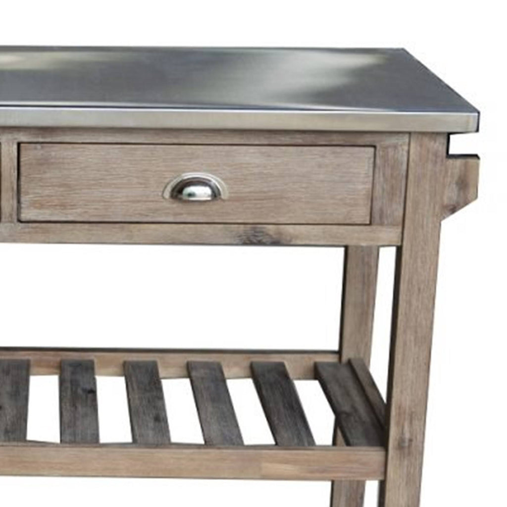 Gray Wooden Frame Kitchen Cart with Metal Top and Casters I319516