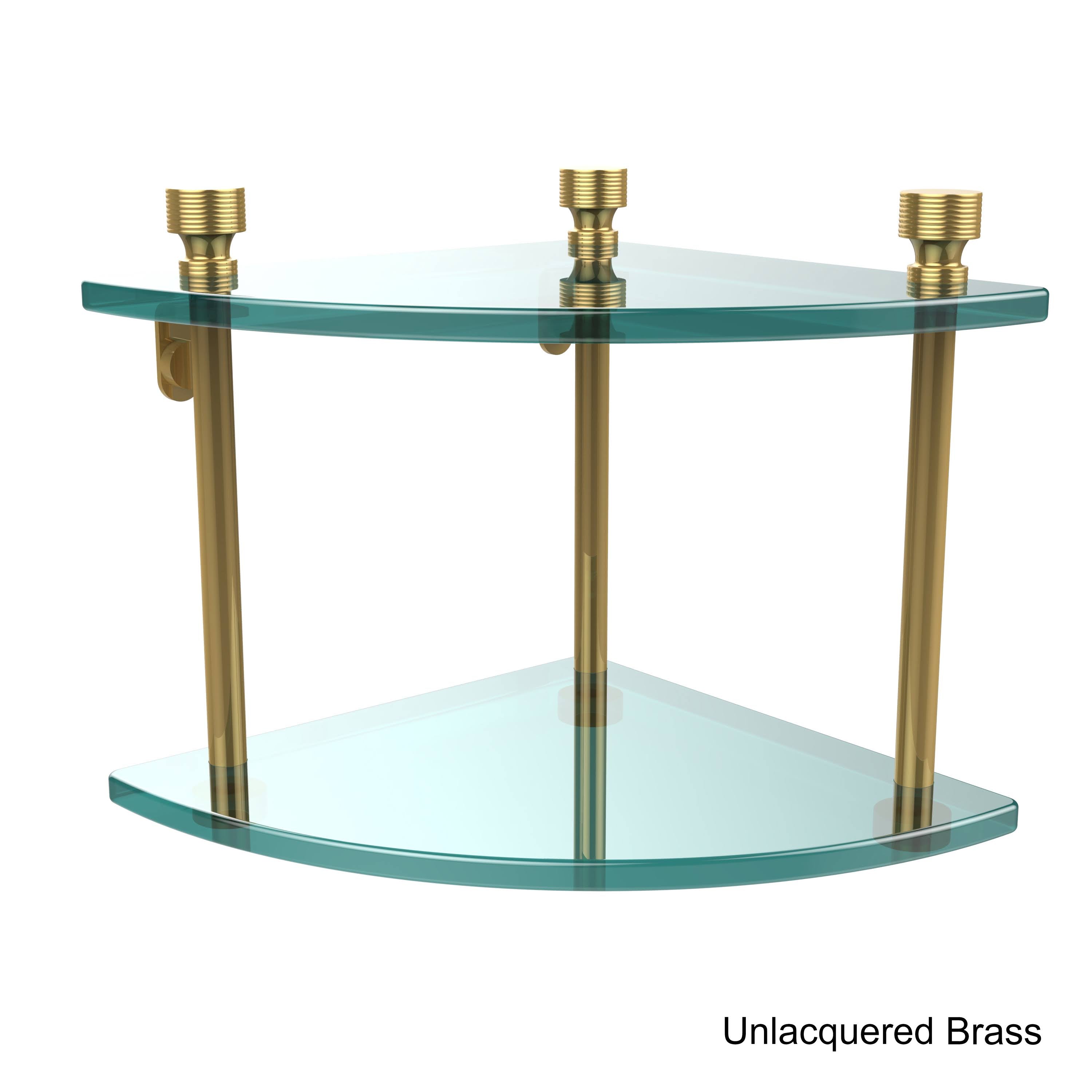 Two Tier Corner Glass Shelf Antique Bronze F2914