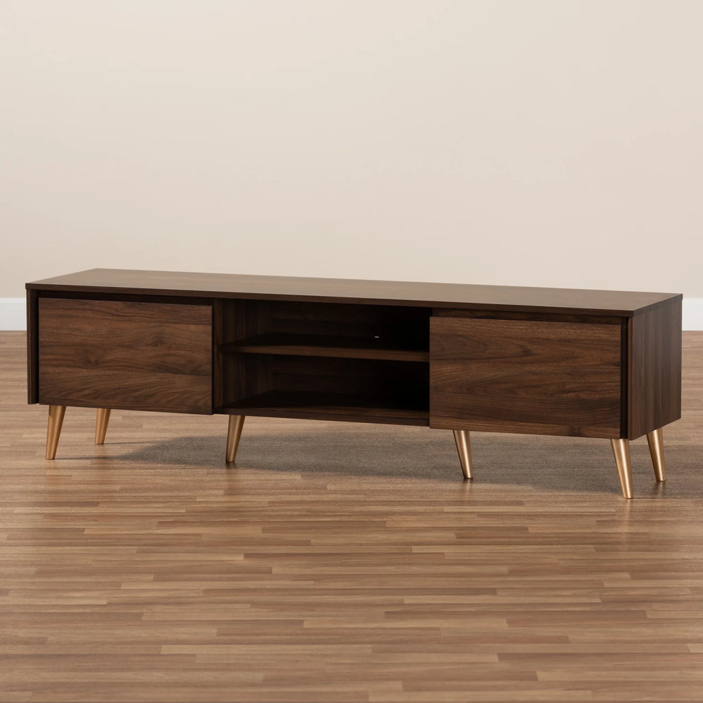 Walnut Brown and Gold Finished Wood TV Stand U266050
