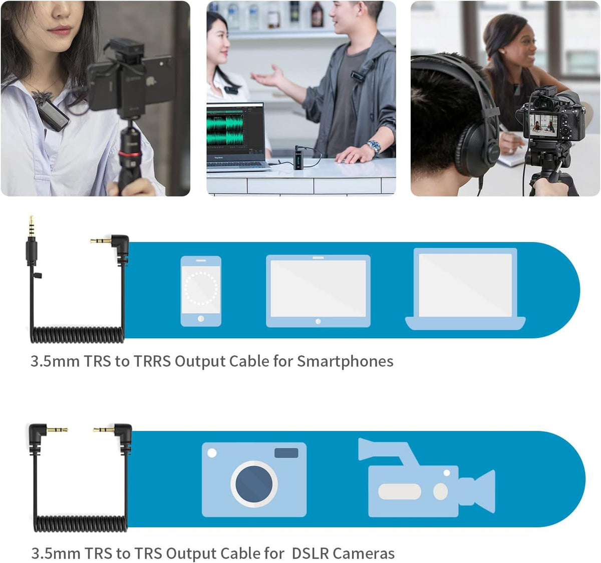 Wireless Lavalier Microphone for Camera DSLR Camcorder 2.4GHz Dual Channel Lapel Mic F875221