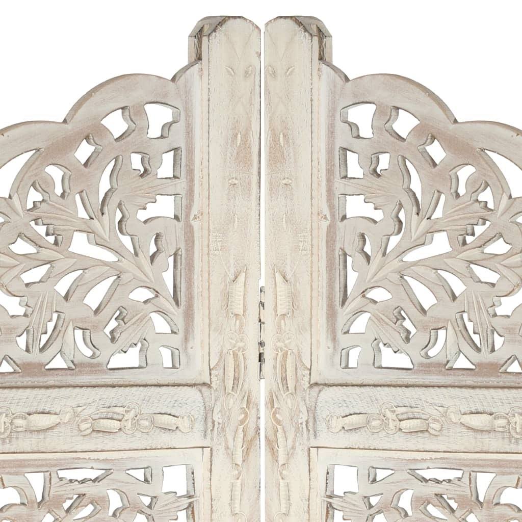 White 4-Panel Solid Mango Wood Room Divider U43564