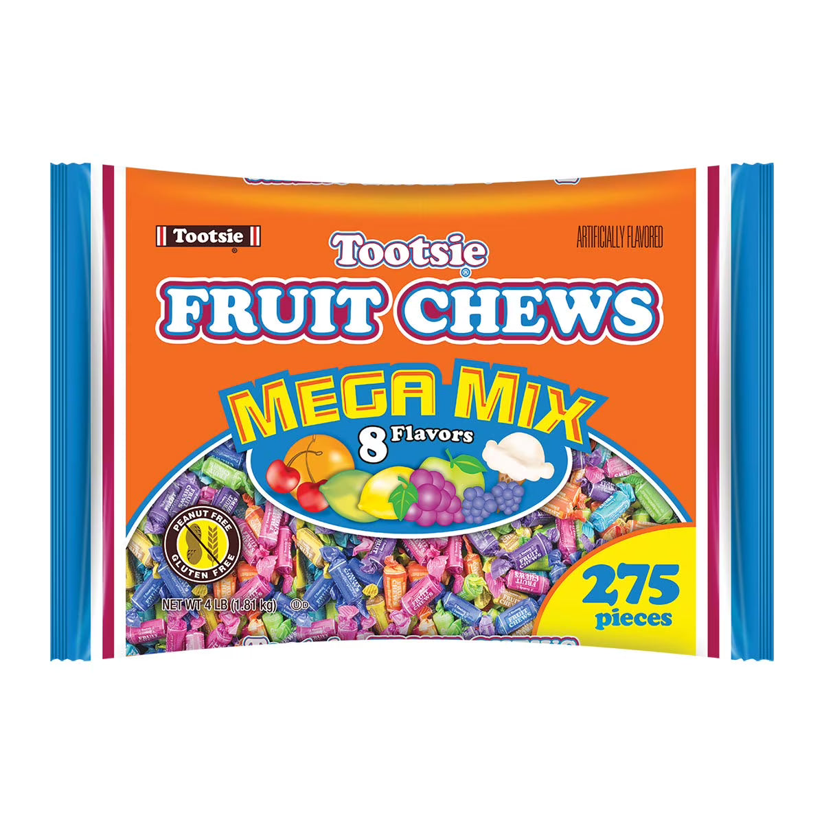 Fruit Chews Mega Mix 8 Flavors Soft Fruity Rainbow Candy 4 Pounds 275 Pieces N7812