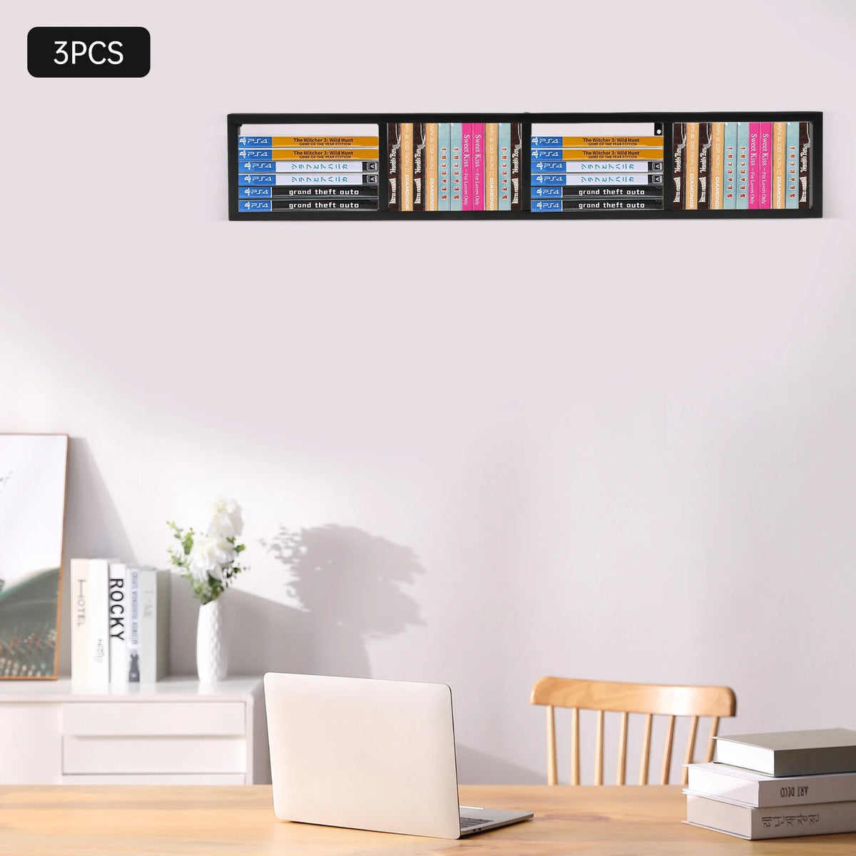 Black Iron Wall Mount CD DVD Media Rack Storage Shelf D2180