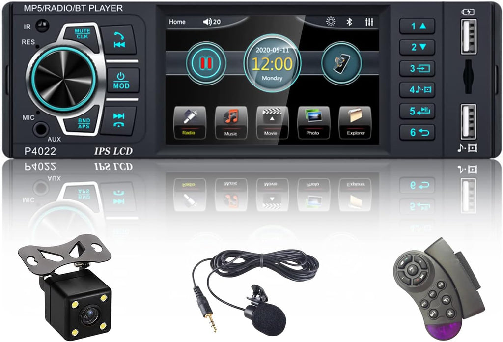Single Din Car Stereo with Bluetooth, FM Radio Receiver, Dual USB, AUX-in, TF Card Port, Microphone, Mirror Link, Backup Camera, Steering Wheel Control W752