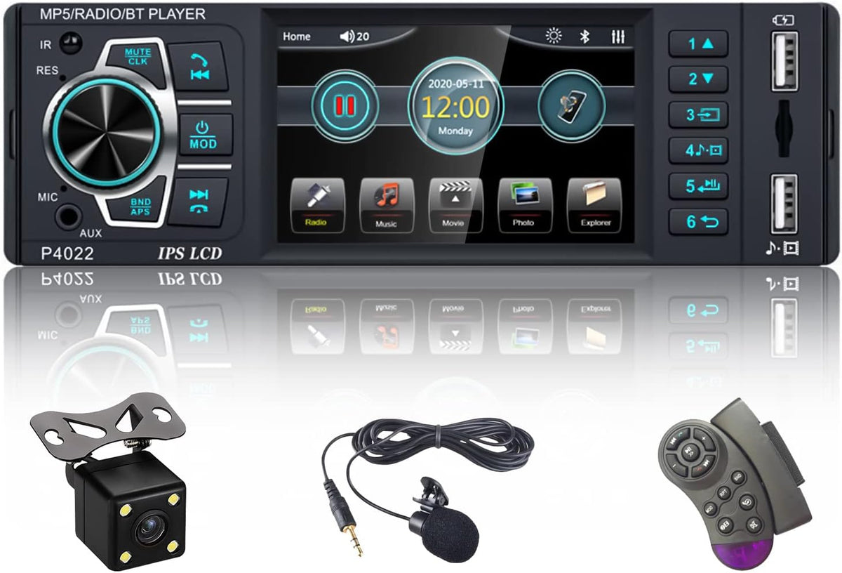 Single Din Car Stereo with Bluetooth, FM Radio Receiver, Dual USB, AUX-in, TF Card Port, Microphone, Mirror Link, Backup Camera, Steering Wheel Control W752