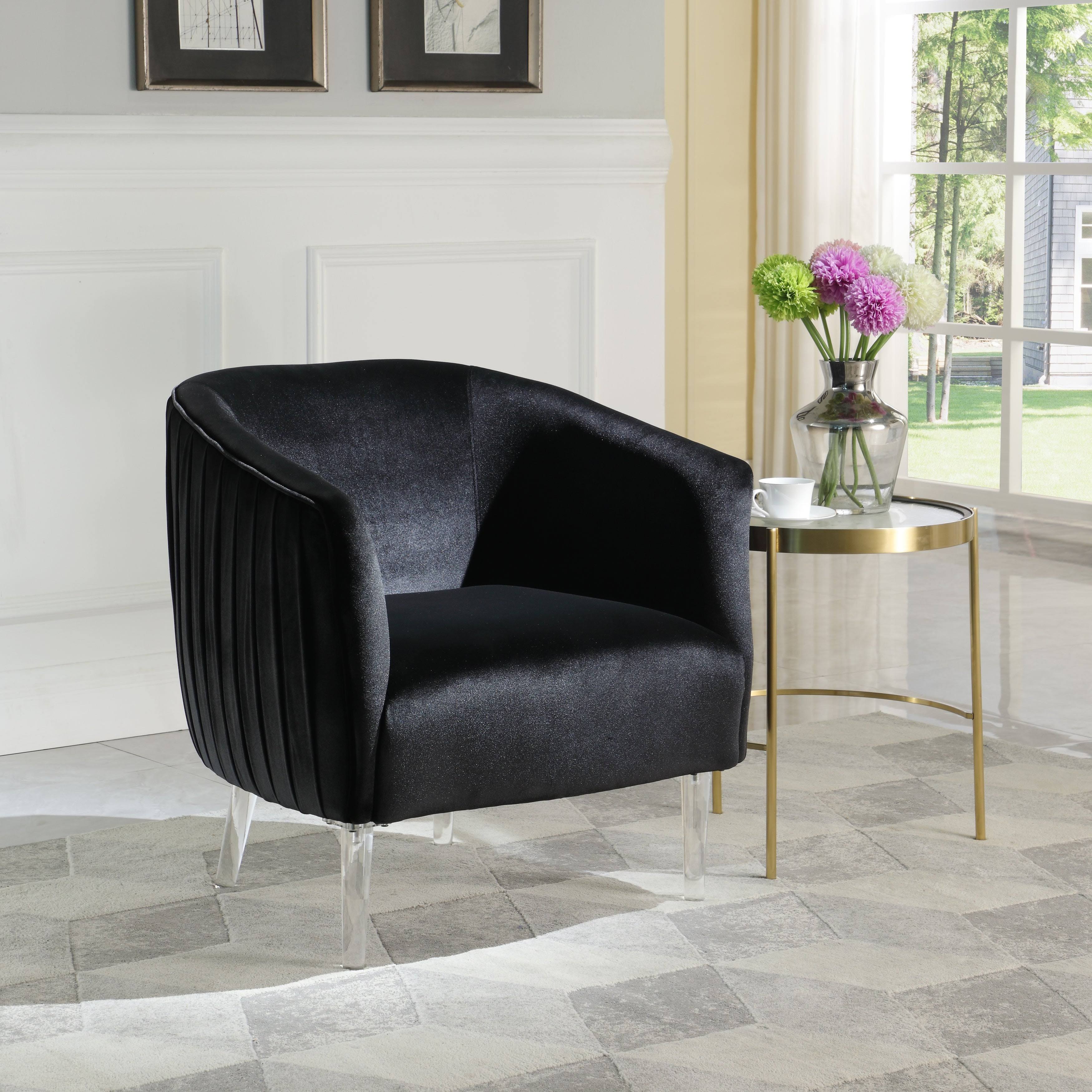 Black Velvet Curved Back Barrel Accent Chair X193086