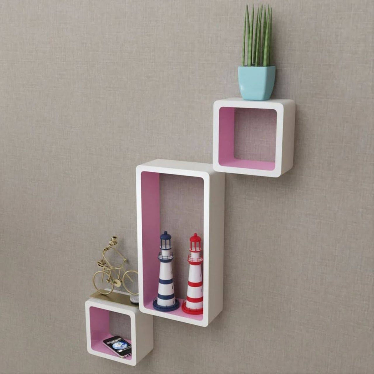White and Pink Wall Cube Shelves 6 Pcs Q473