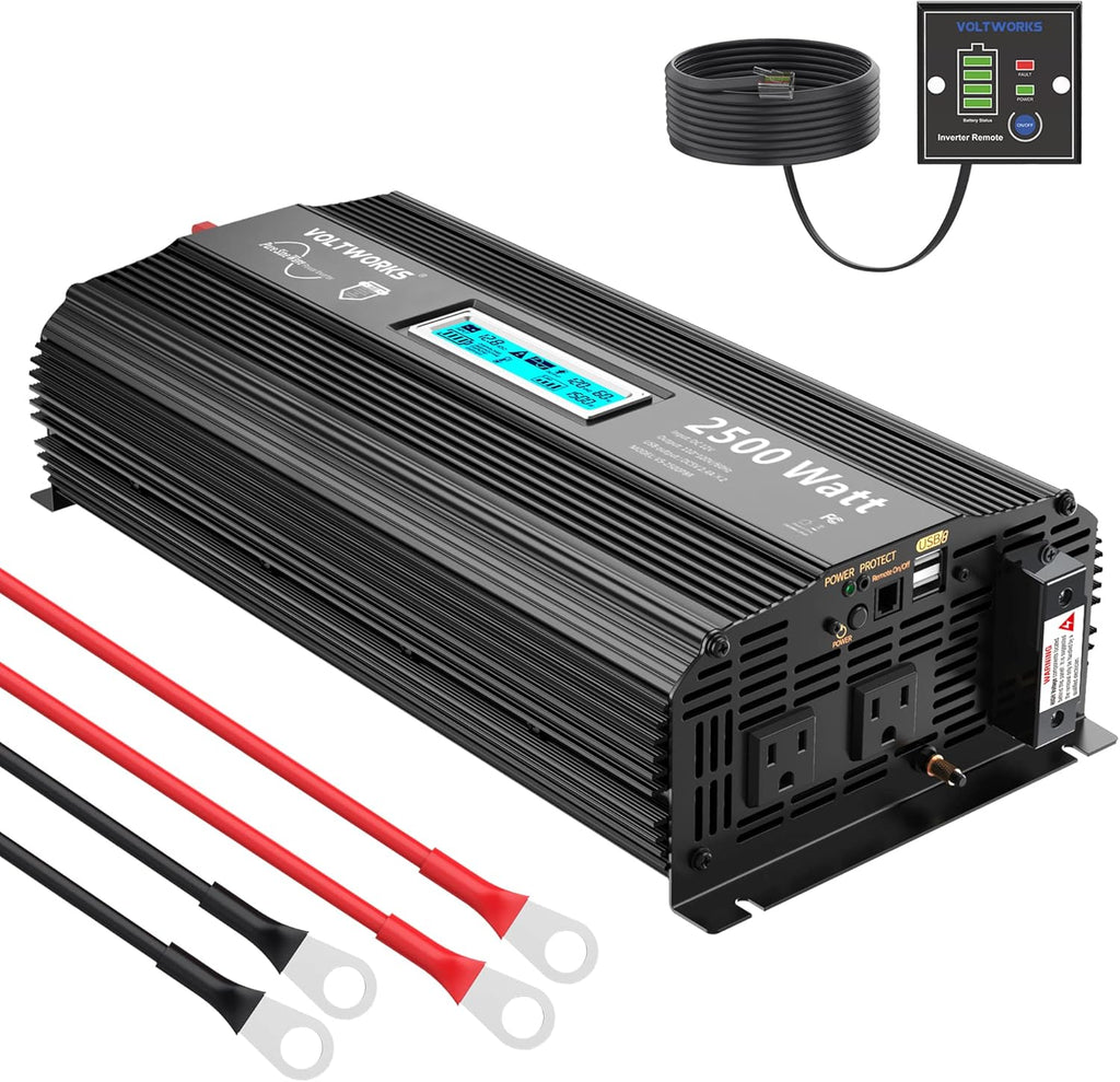 2500 Watt Car Power Inverter DC 12V to 110V-120V AC with LCD Display 2 AC Outlets 2 USB Ports V776776