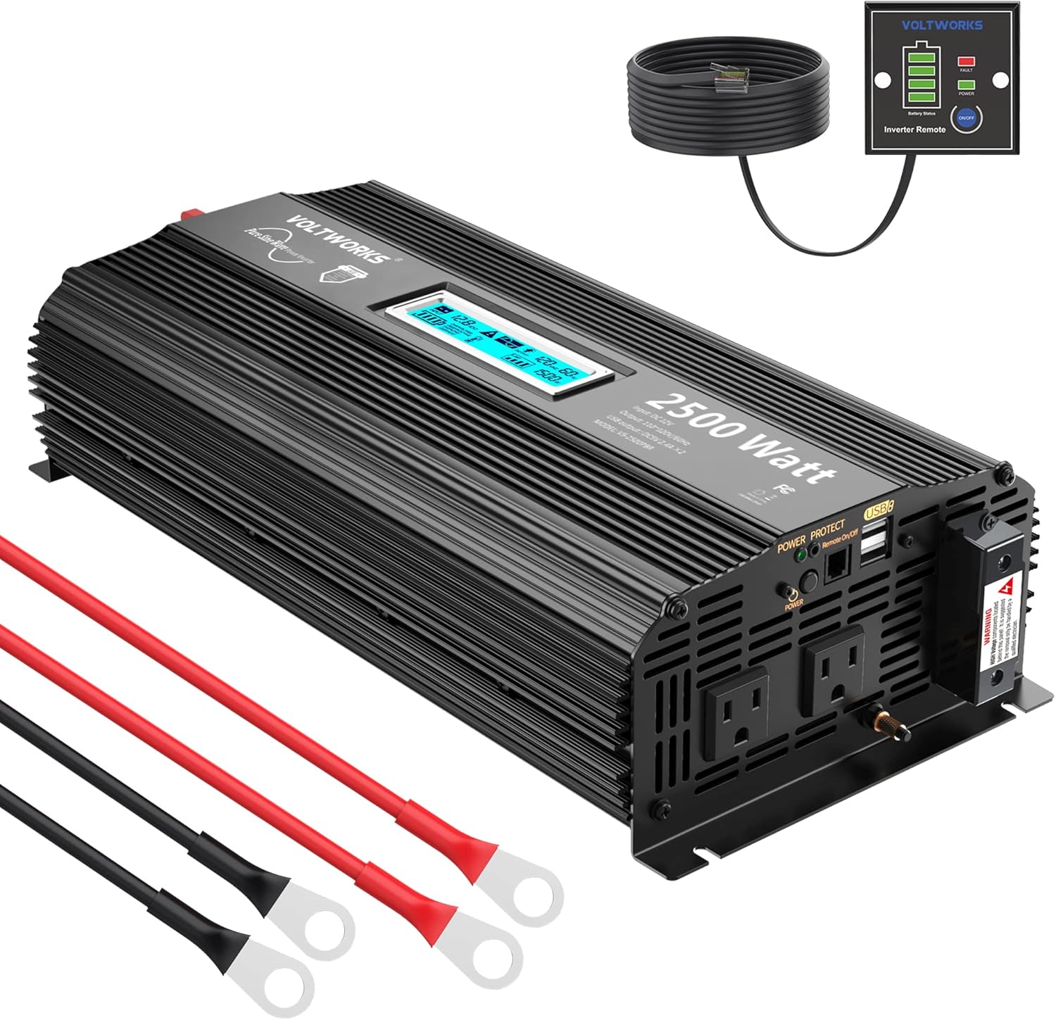 2500 Watt Car Power Inverter DC 12V to 110V-120V AC with LCD Display 2 AC Outlets 2 USB Ports V776776