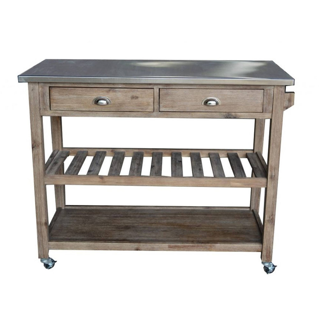 Gray Wooden Frame Kitchen Cart with Metal Top and Casters I319516