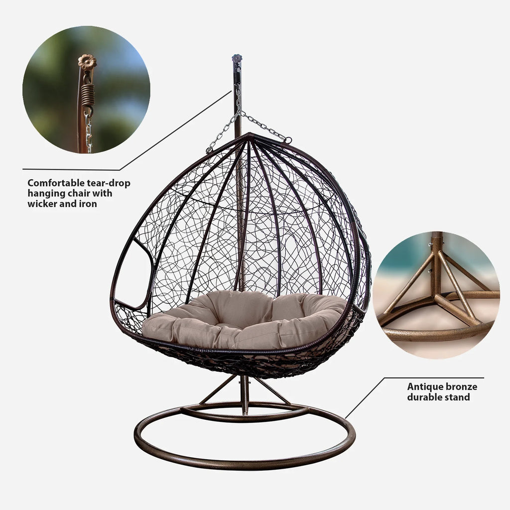 Gray Wicker Patio Swing Chair with Cushion Mat L69364