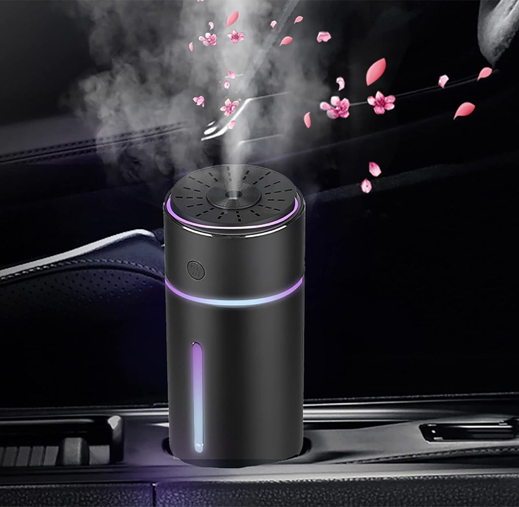 Car Humidifier USB Wireless Stainless Steel Ultrasonic Diffuser with 7 Colors LED Light, Black, Pack of 2 D978