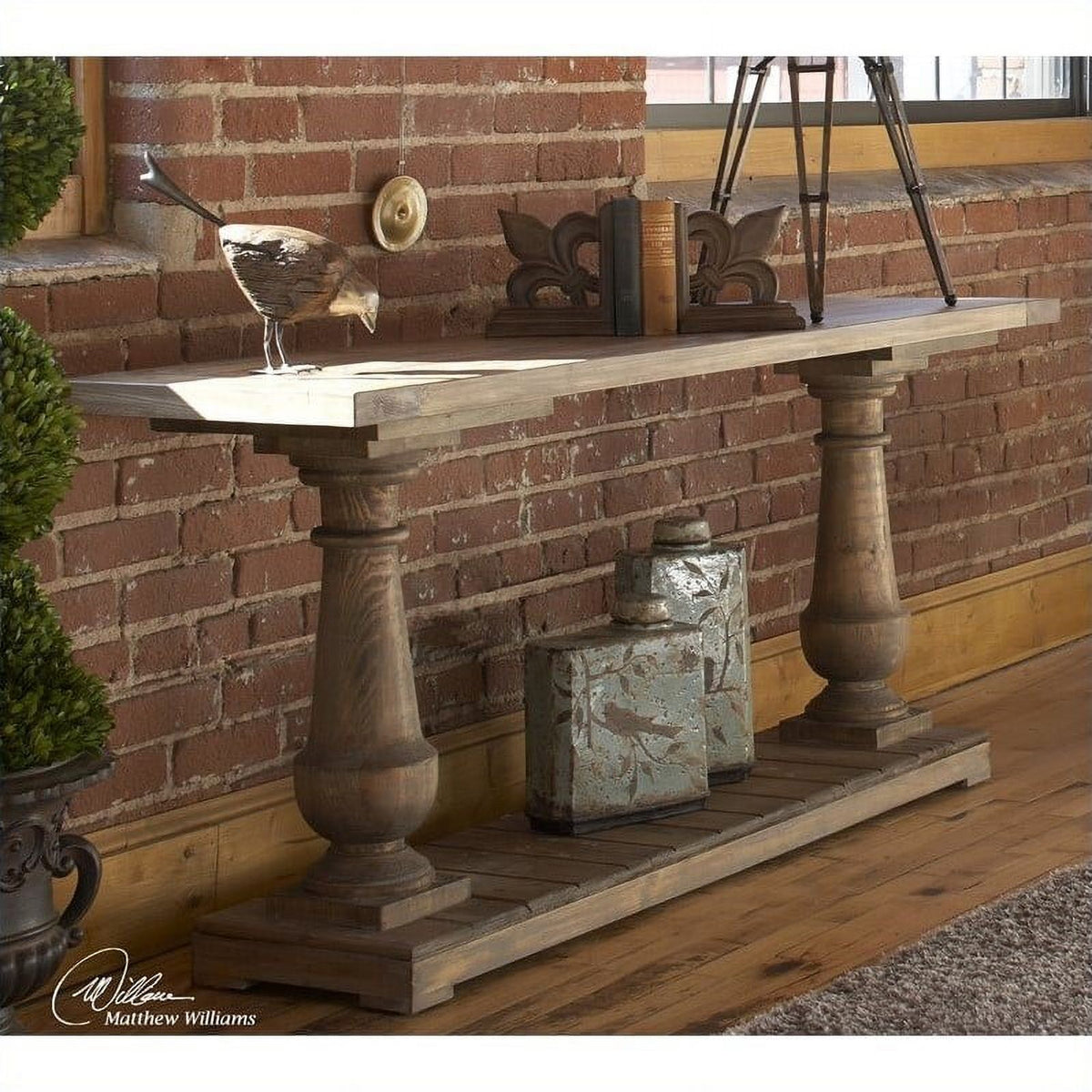 Rustic Reclaimed Fir Console Table in Stony Gray Wash L7329