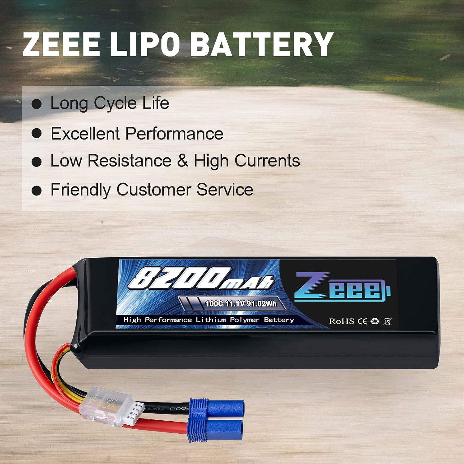 3S 8200mAh 11.1V 100C EC5 Connector Soft Case Lipo Battery (2 Pack) V2618