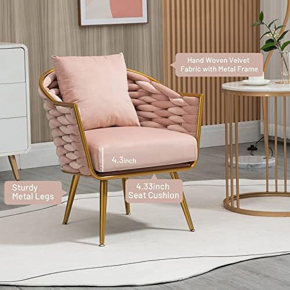 Beige Velvet Accent Chair with Pillow O563521