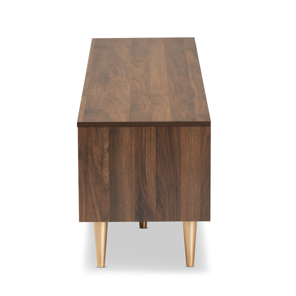 Walnut Brown and Gold Finished Wood TV Stand U266050