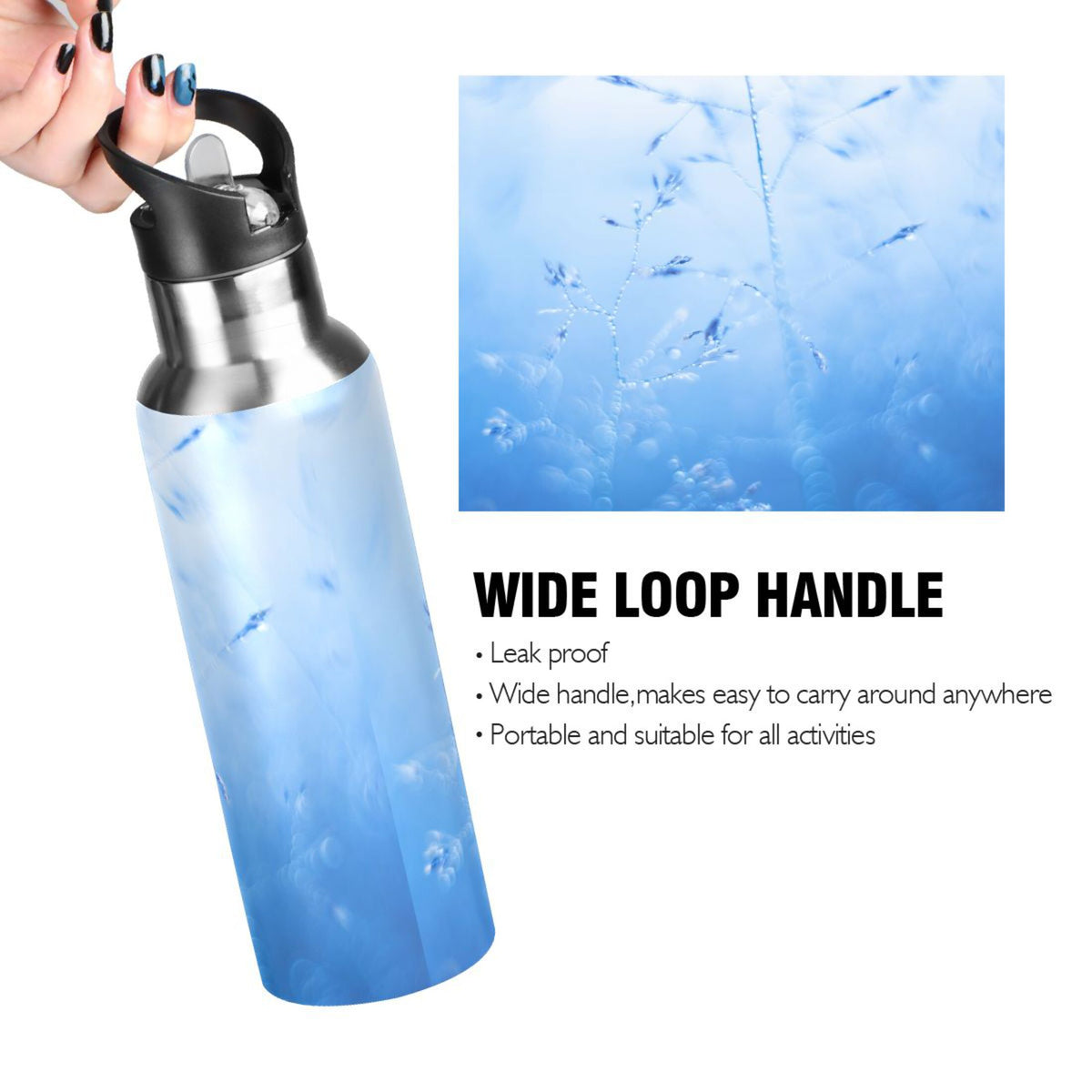 Blue Insulated Stainless Steel Water Bottle with Straw Lid 20 oz N2945