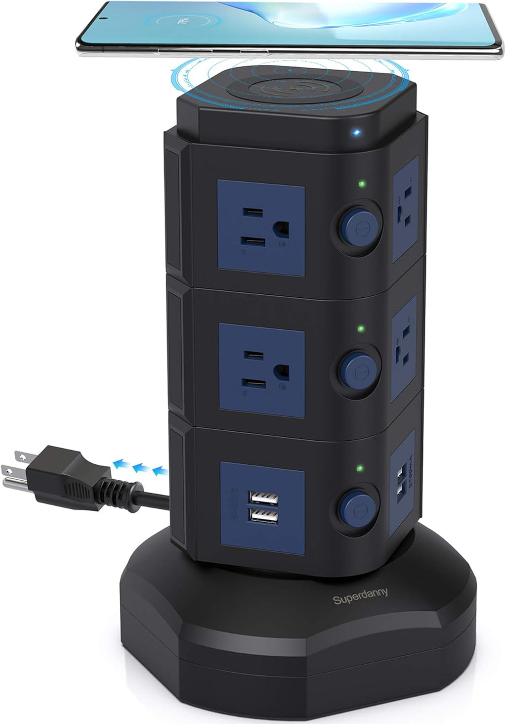 Gold 2 Pc Power Strip Tower with 12 AC Outlets and 6 USB Ports O8223