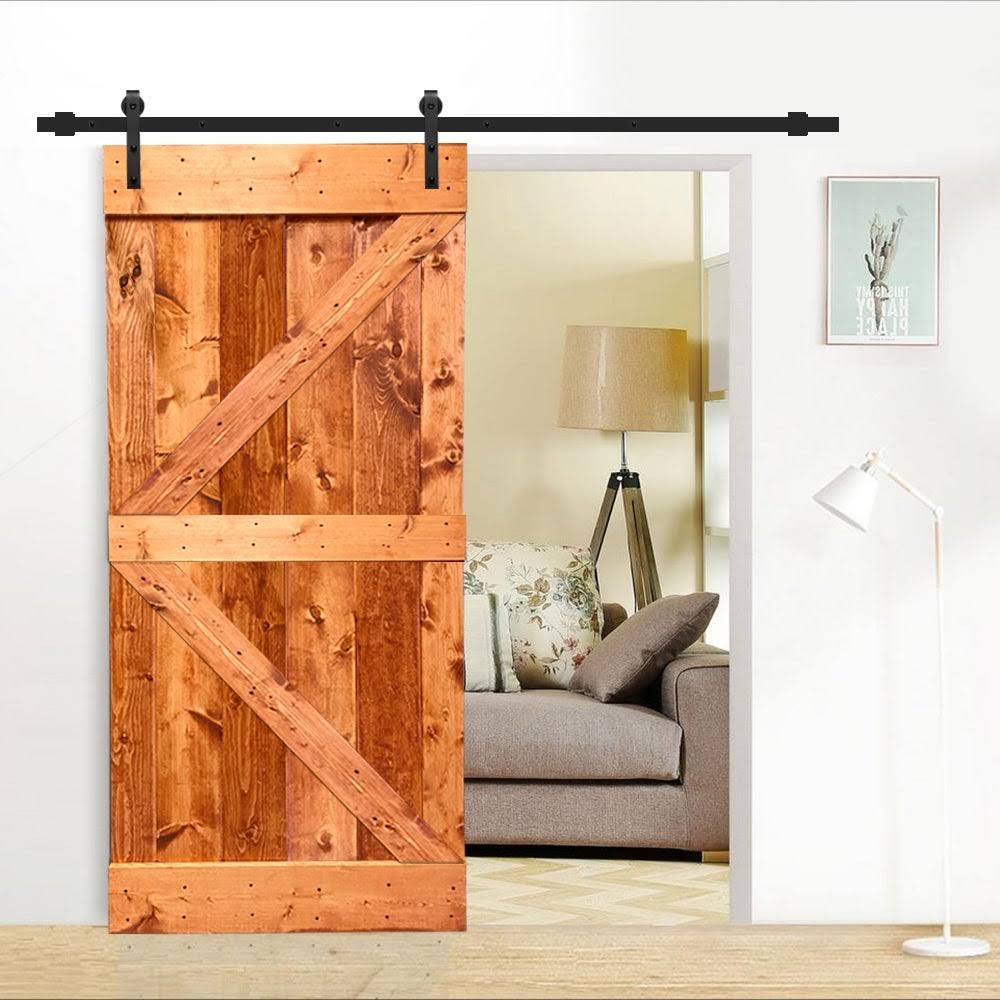 Red Walnut Stained Pine Wood Interior Sliding Barn Door with Hardware Kit R5013
