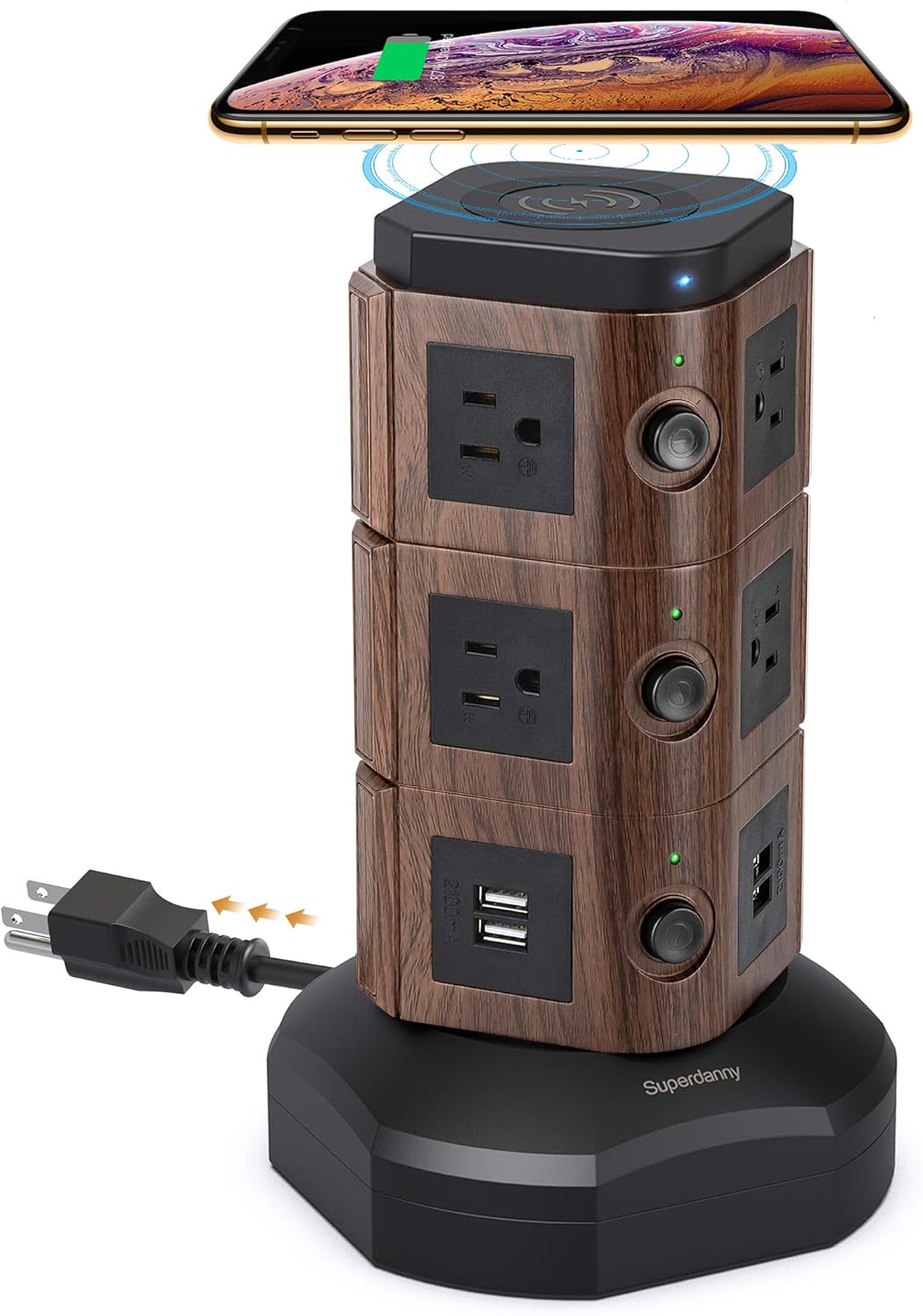 Gold 2 Pc Power Strip Tower with 12 AC Outlets and 6 USB Ports O8223
