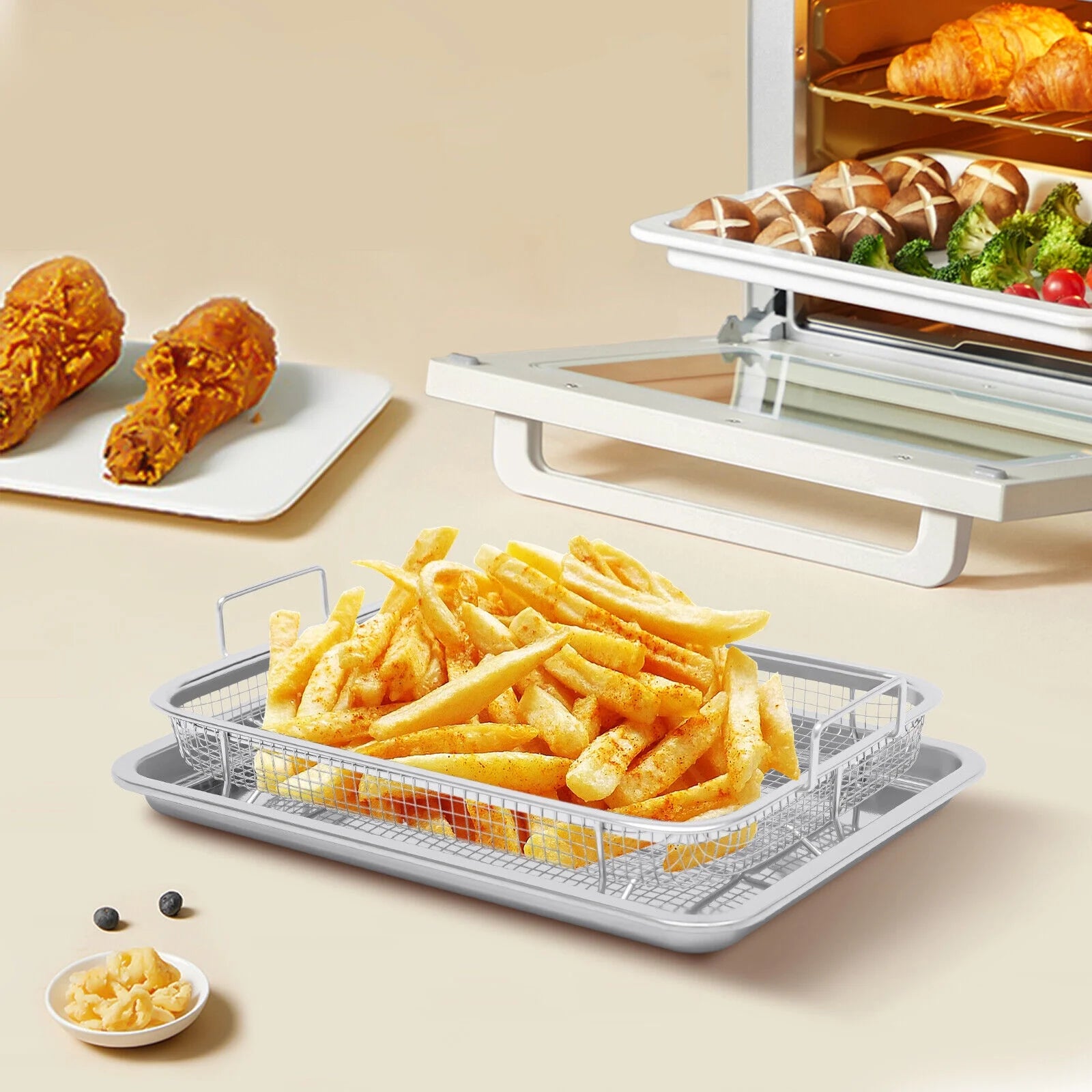Stainless Steel Non-stick Air Fryer Basket 2 Piece Set W49022