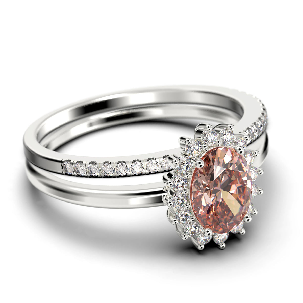 2.00 Carat Oval Cut Morganite And Diamond Engagement Ring in 10k Solid White Gold H300