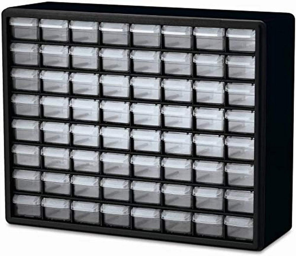 64 Drawer Plastic Parts Storage Cabinet, Black, Pack of 2 O695