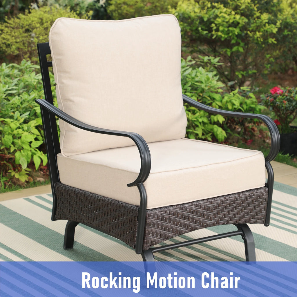 7-Seat Patio Conversation Set with 3-Seat Sofa, Rocking Chairs, Ottomans & Table, Black & Beige U129701