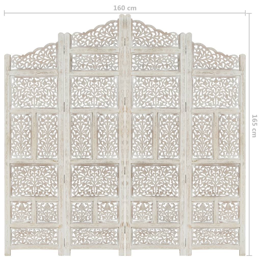 White 4-Panel Solid Mango Wood Room Divider U43564