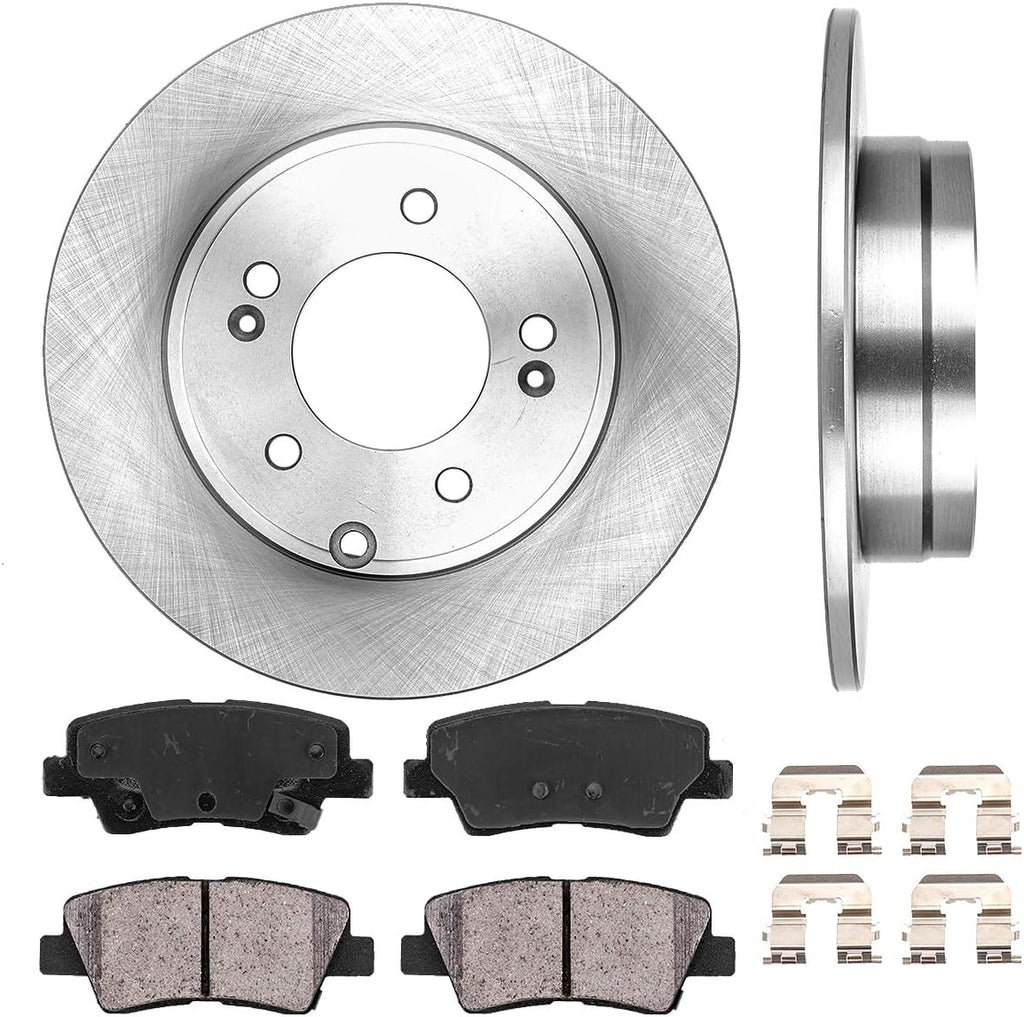 REAR 283 mm 5 Lug Brake Disc Rotors + Ceramic Brake Pads + Clips L6727