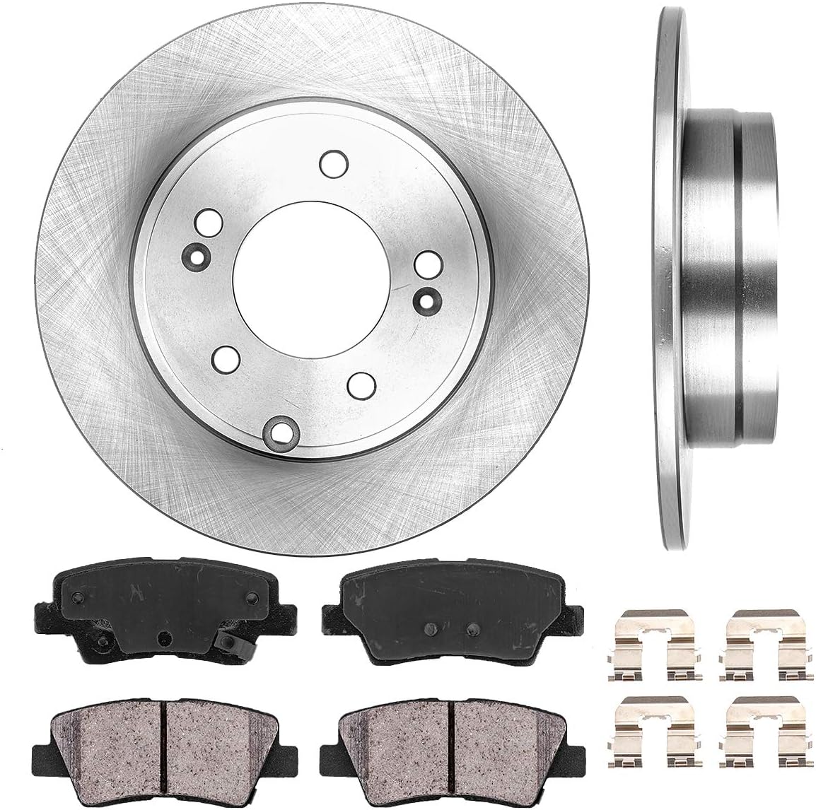 REAR 283 mm 5 Lug Brake Disc Rotors + Ceramic Brake Pads + Clips L6727