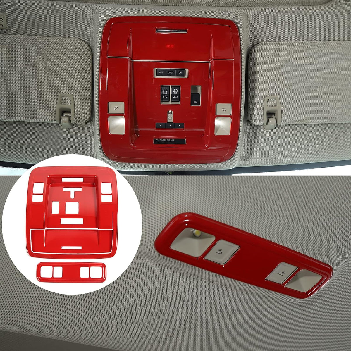 Red ABS Roof Reading Light Switch Panel Trim Cover 3 PCS S471517