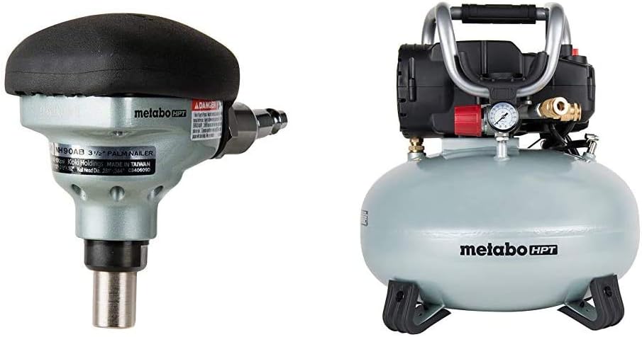 3-1/2" Palm Nailer with 1 gallon Quiet Air Compressor & Air Nailer Hose D139405