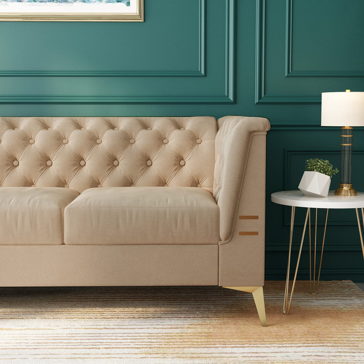Khaki Velvet Upholstered Sofa Y6264