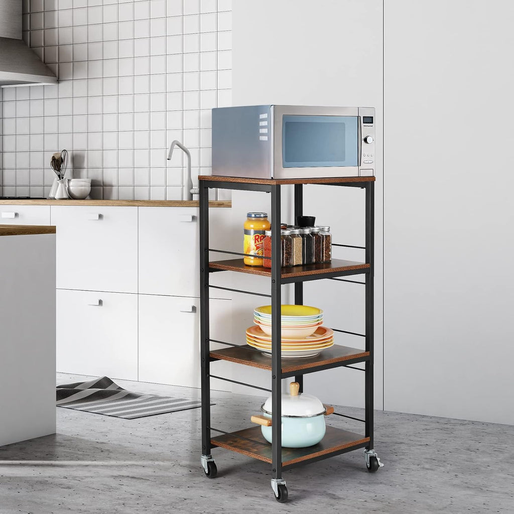 Rustic Brown 4-Tier Rolling Utility Cart with Storage Shelves Z819499