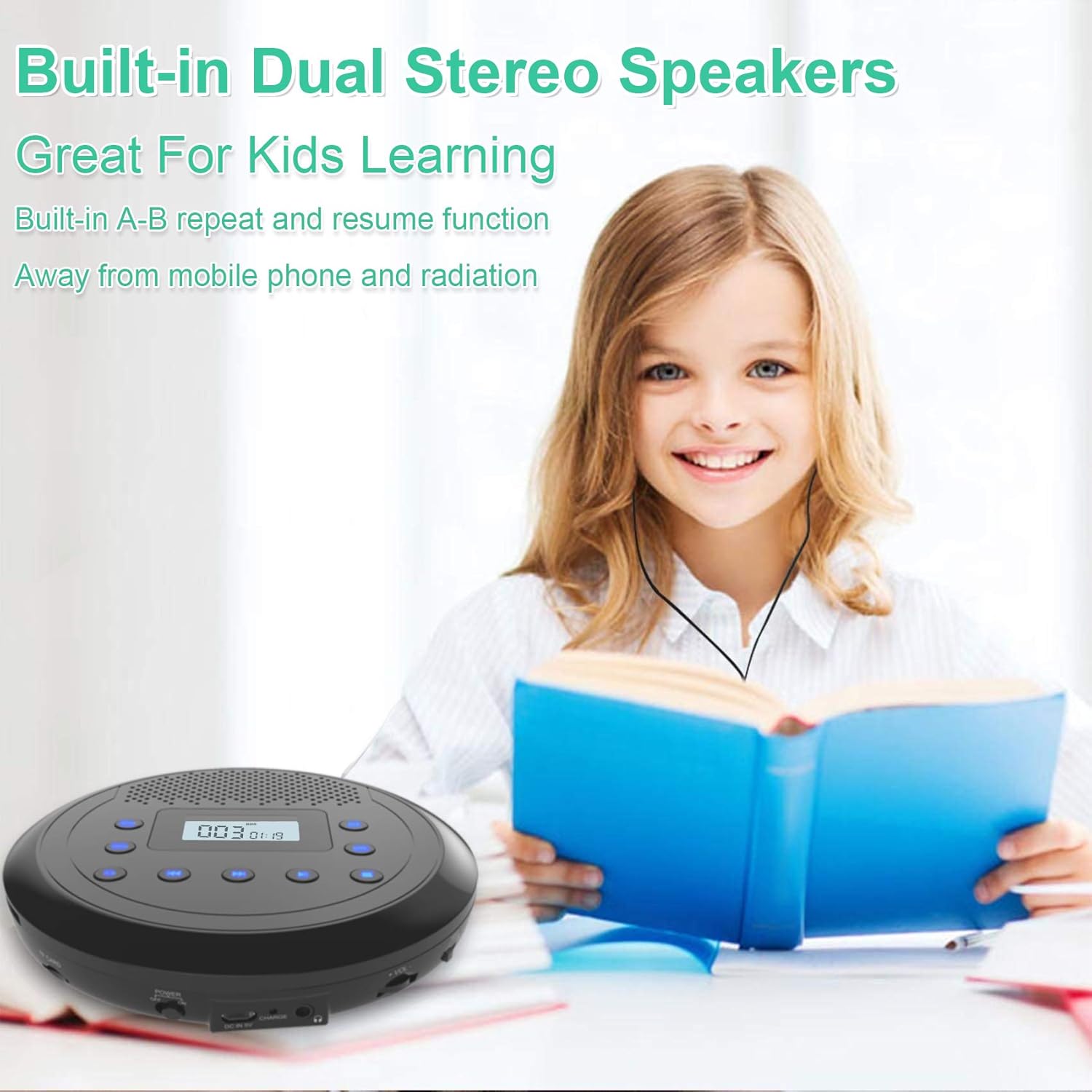Portable CD Player with Built-in Speakers, Headphones, Pack of 2 K19845