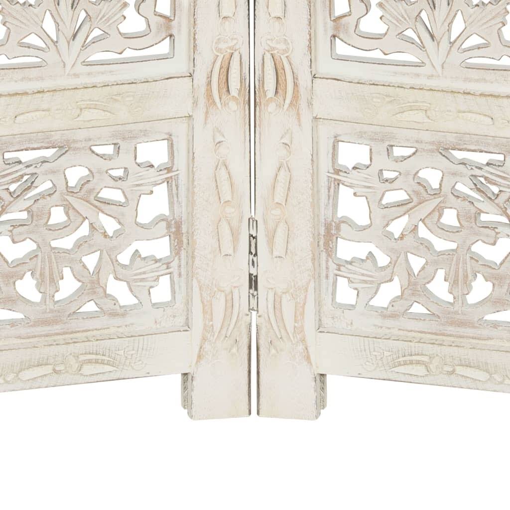 White 4-Panel Solid Mango Wood Room Divider U43564