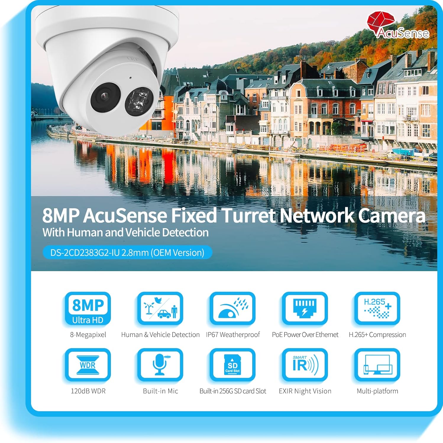 4K PoE Turret IP Camera with 2.8mm Lens, Night Vision, IP67 Waterproof V80958