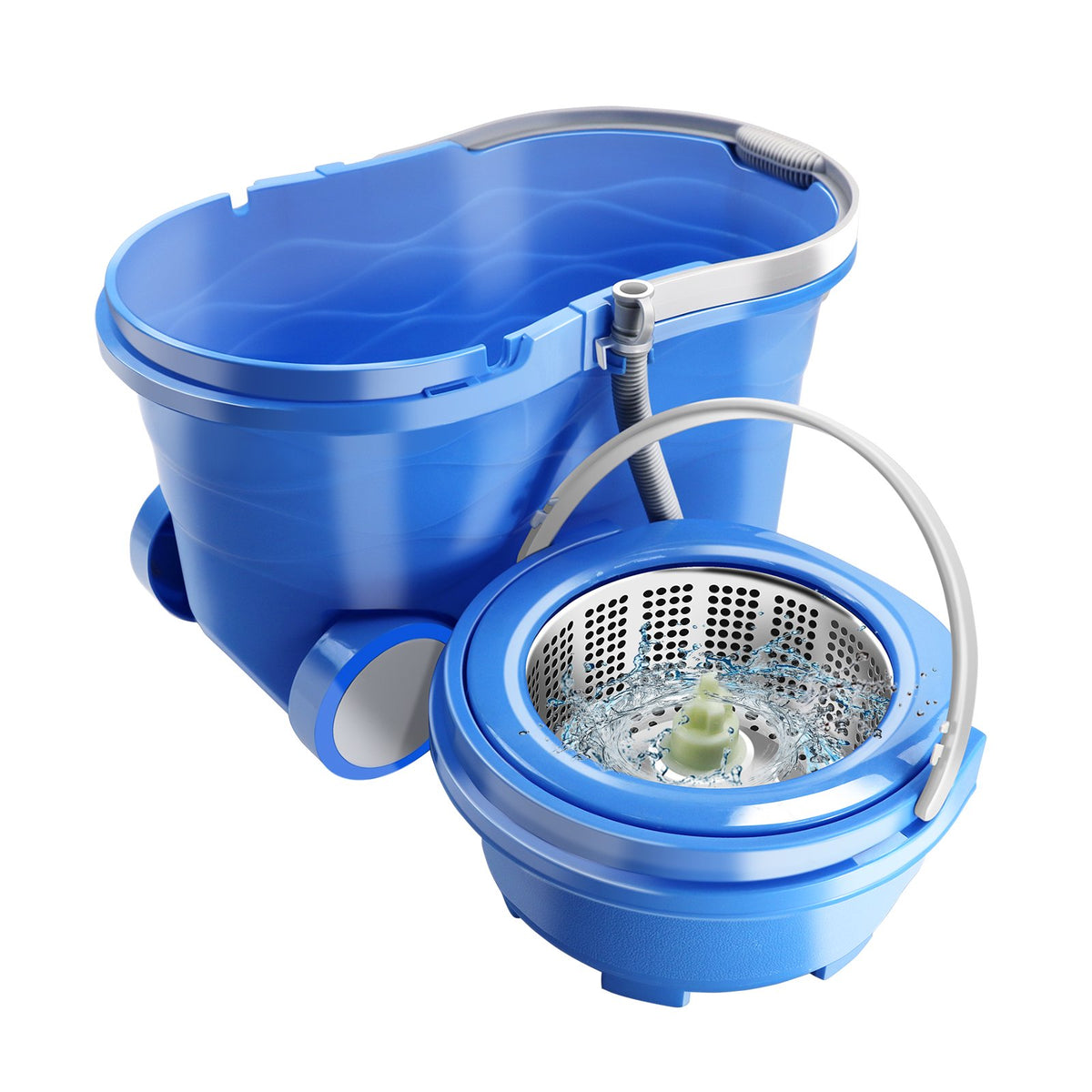 Spin Mop and Bucket System with Wringer, 5 Microfiber Mop Heads J362787