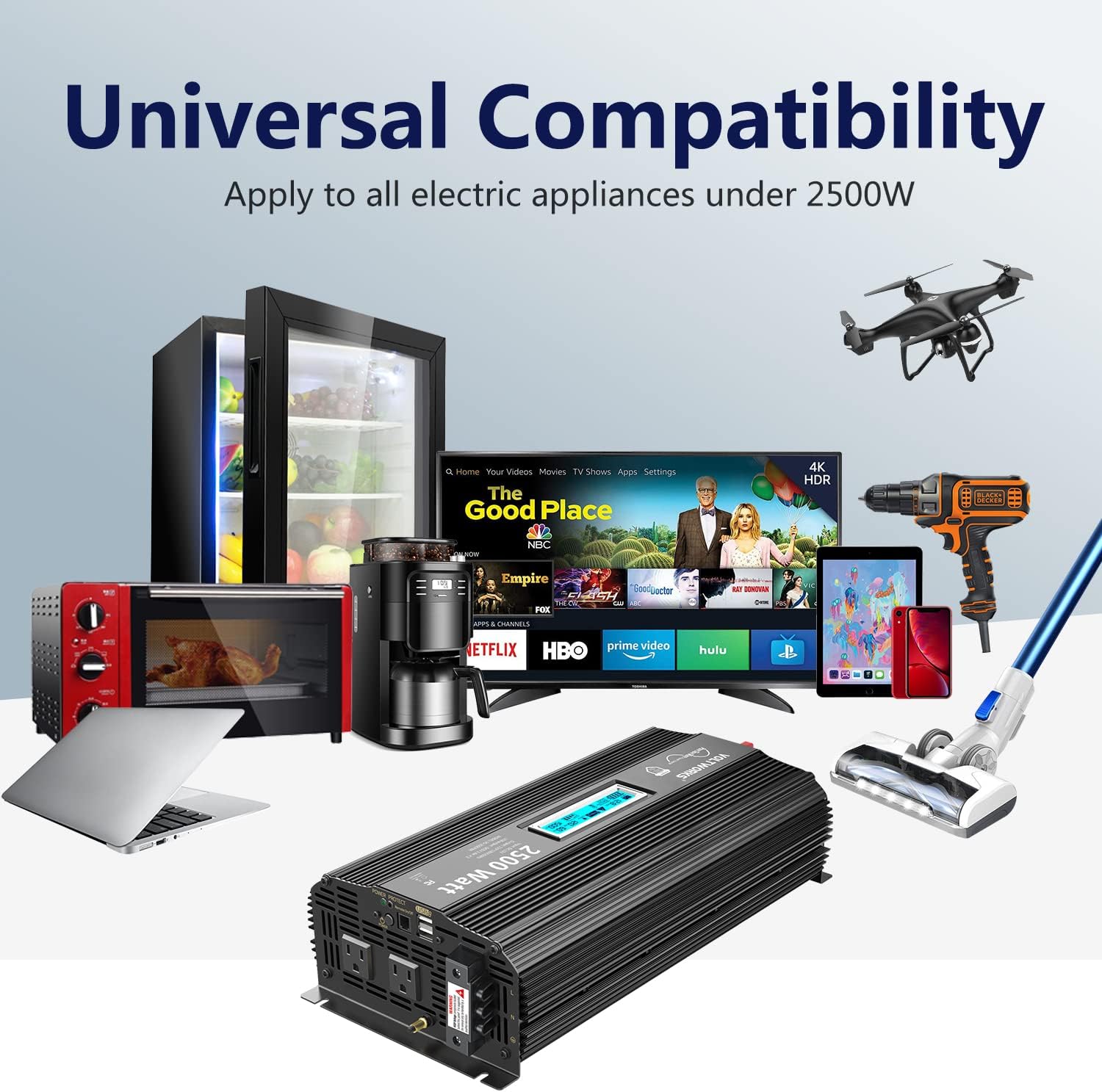 2500 Watt Car Power Inverter DC 12V to 110V-120V AC with LCD Display 2 AC Outlets 2 USB Ports V776776