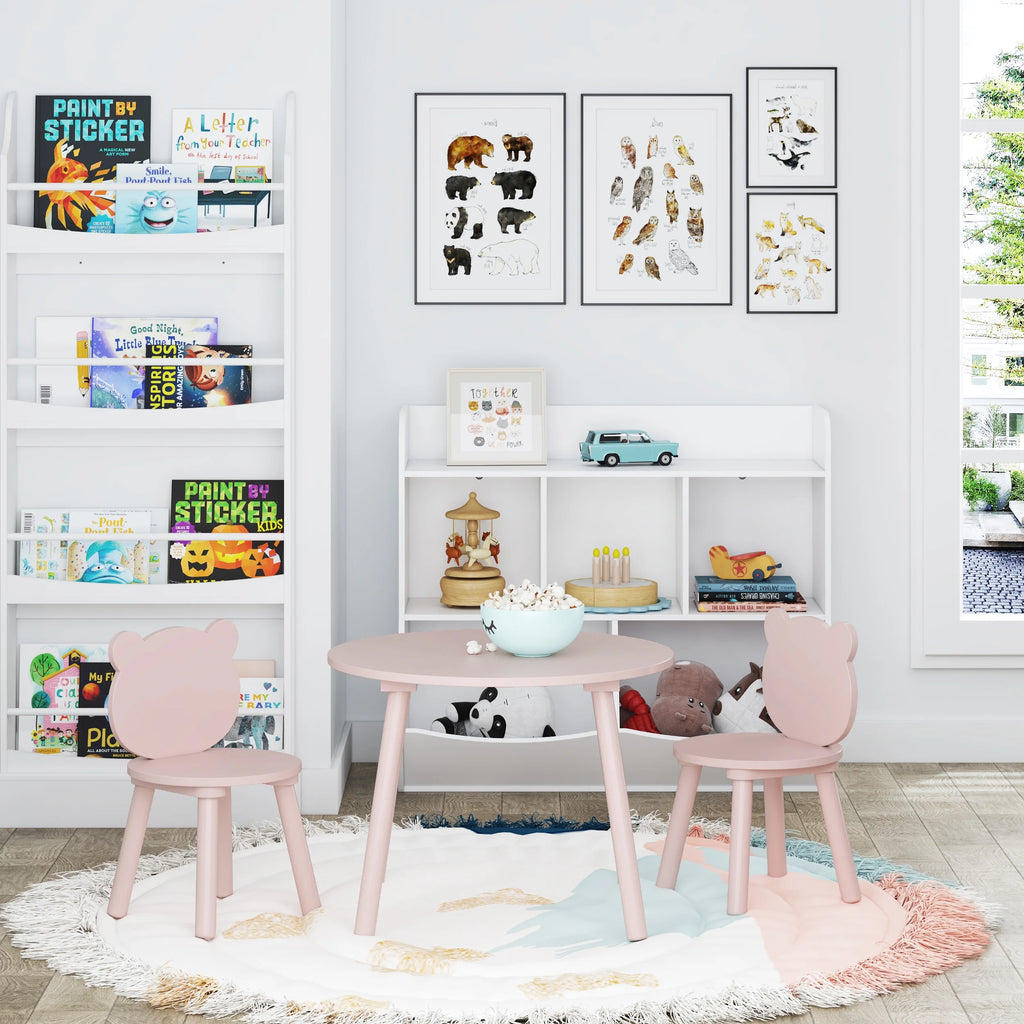 3 Pieces Kids Wood Table and Chair Set F9320
