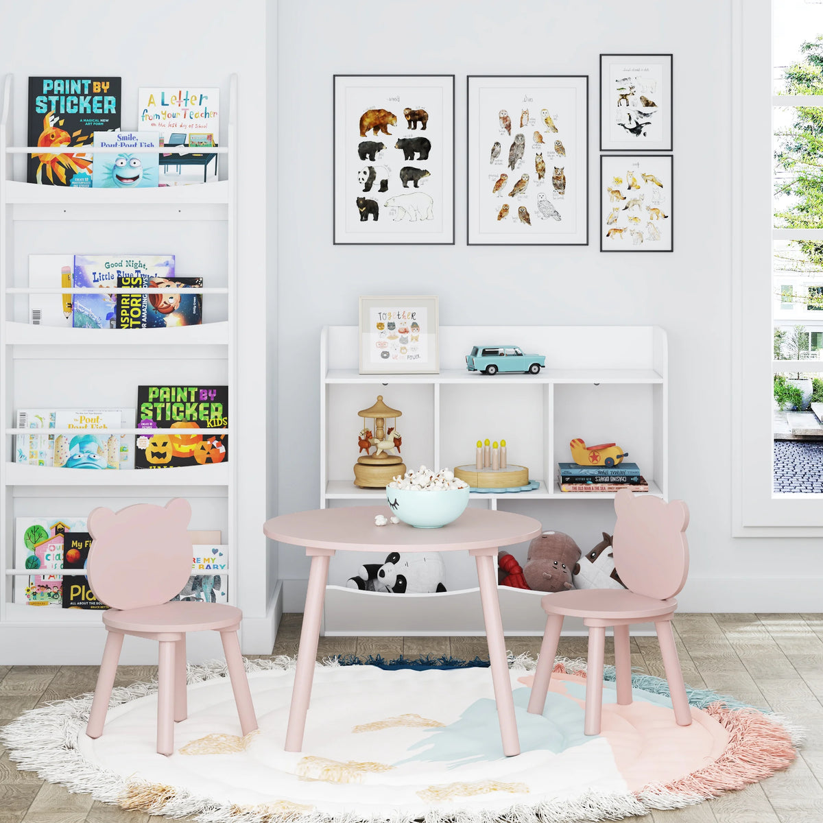 3 Pieces Kids Wood Table and Chair Set F9320