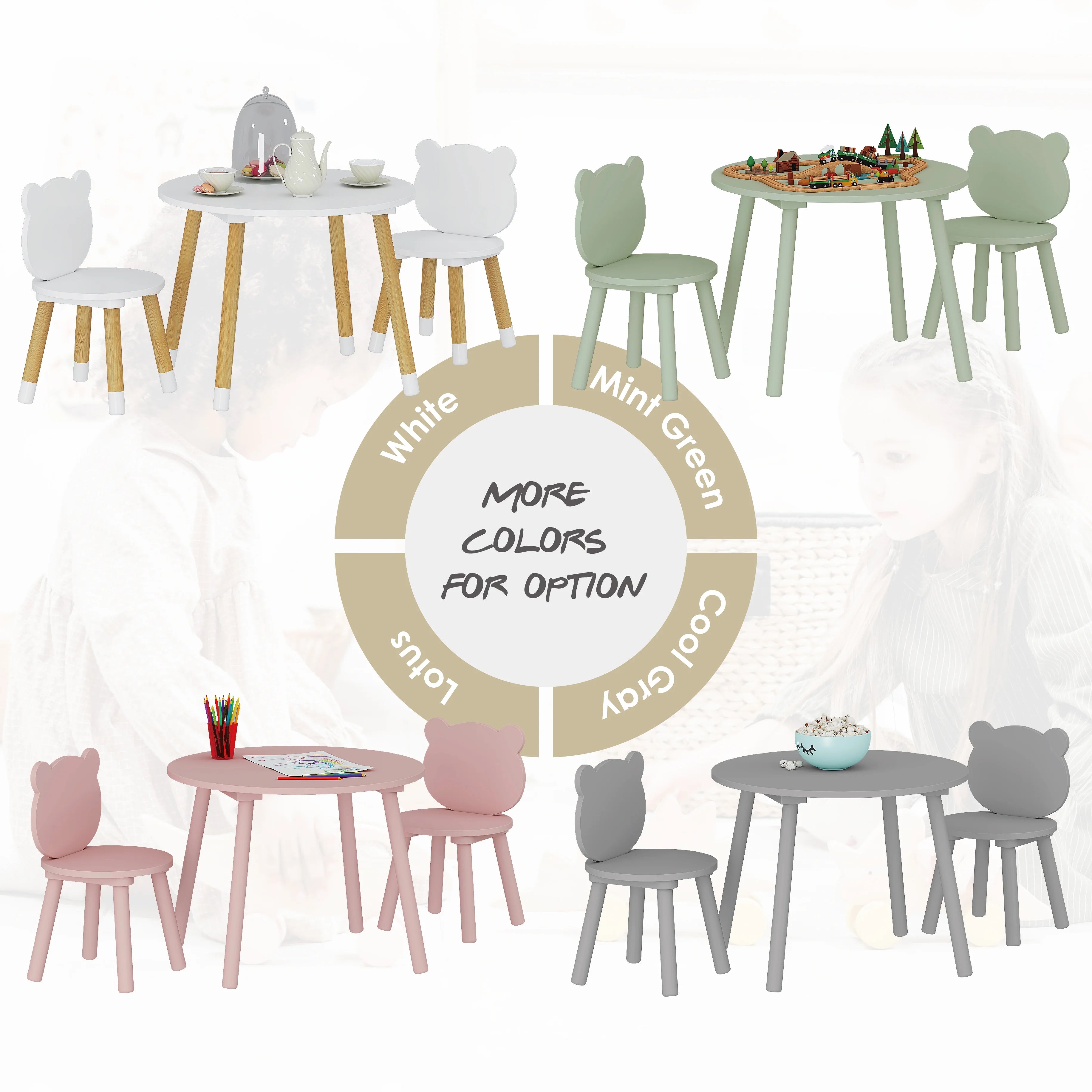 3 Pieces Kids Wood Table and Chair Set F9320