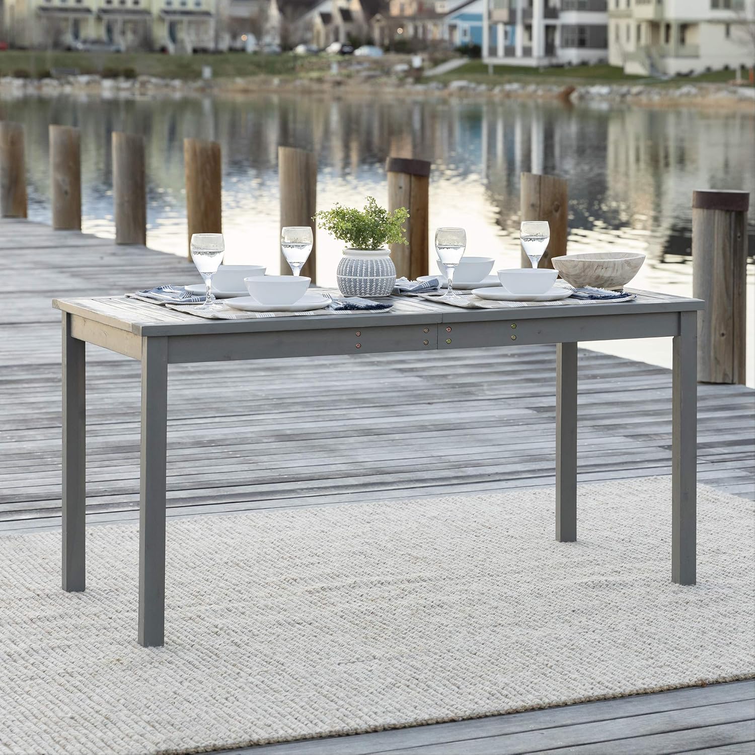 Brown Slatted Outdoor Dining Table L823