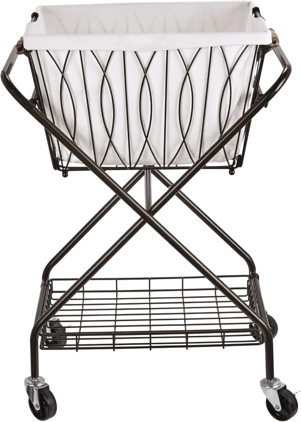 Collapsible Metal Laundry Cart with Removable Basket & Canvas Bag, Antique Black J8944