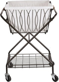 Collapsible Metal Laundry Cart with Removable Basket & Canvas Bag, Antique Black J8944