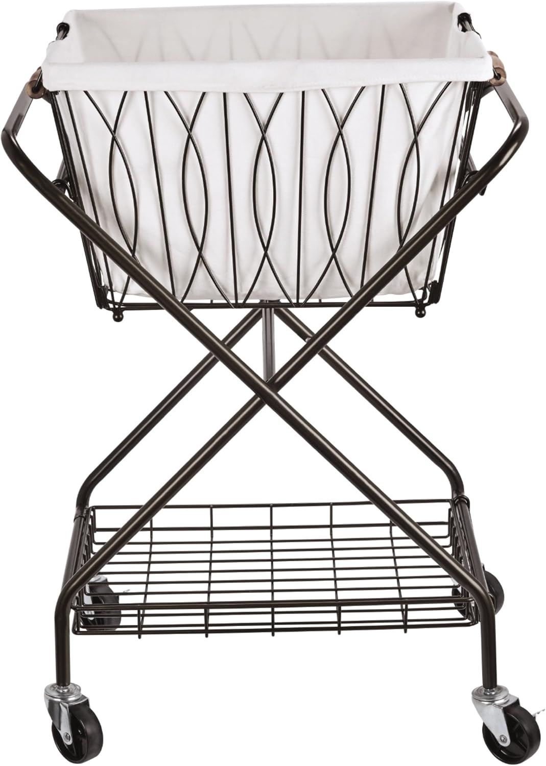 Collapsible Metal Laundry Cart with Removable Basket & Canvas Bag, Antique Black J8944