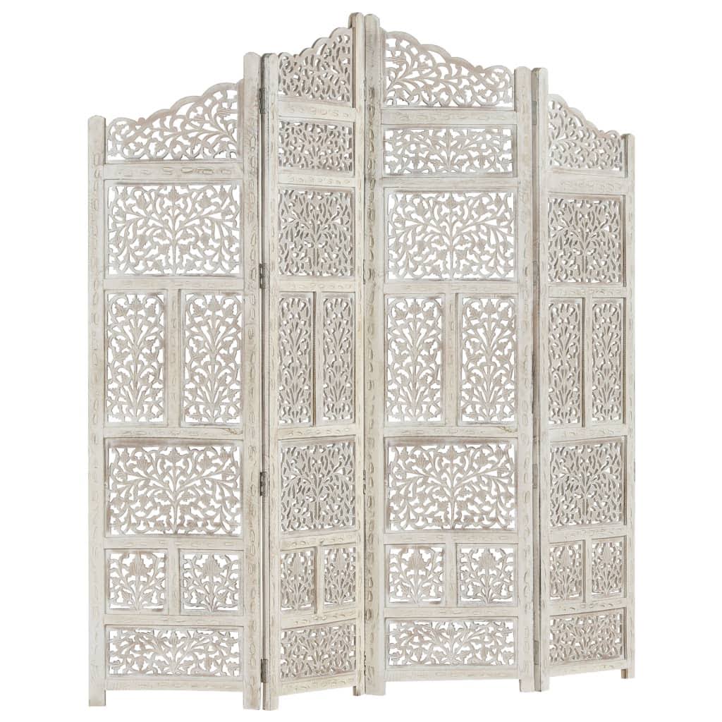 White 4-Panel Solid Mango Wood Room Divider U43564