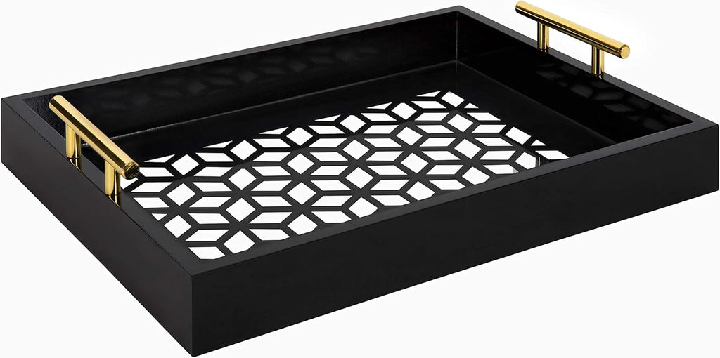 Pink and Gold Decorative Tray with Metal Handles V754066